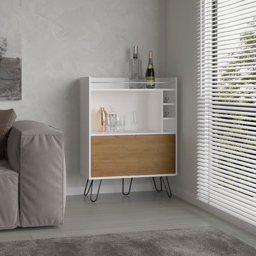 42" Tall One-Door Bar Cabinet with Shelves White Oak