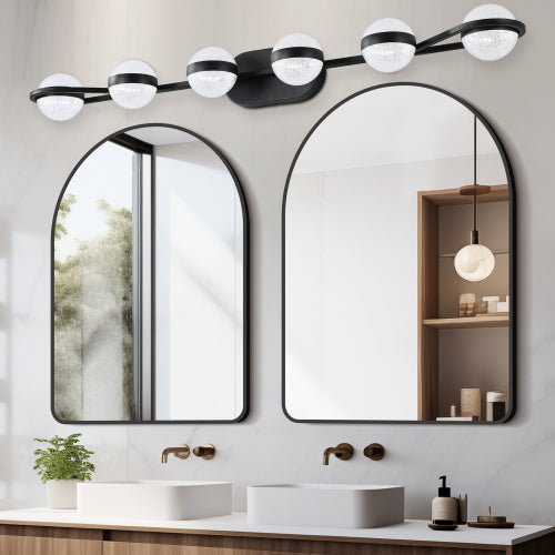 LED Vanity Light - 6-Light - Crystal Sand Acrylic Shades - Black - 43"