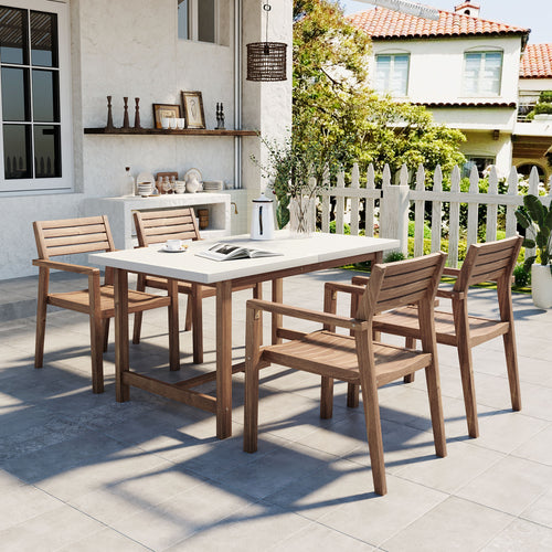 5-Piece Acacia Wood Outdoor Dining Set with Umbrella Hole