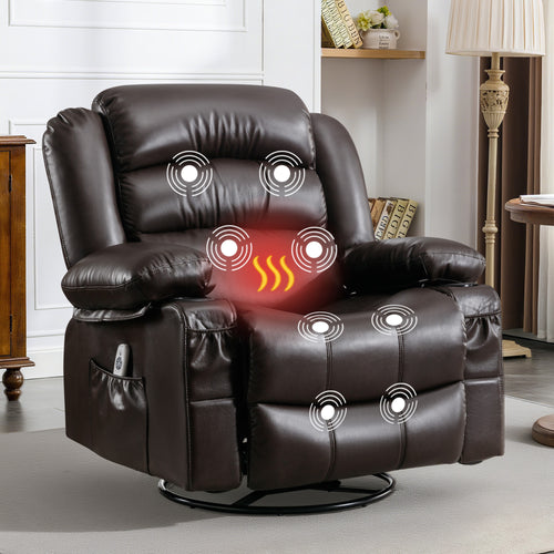 Massage Recliner Chair with Heat, Vibration, USB Port Brown