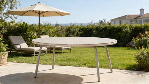 Oval Metal Outdoor Dining Table Off White