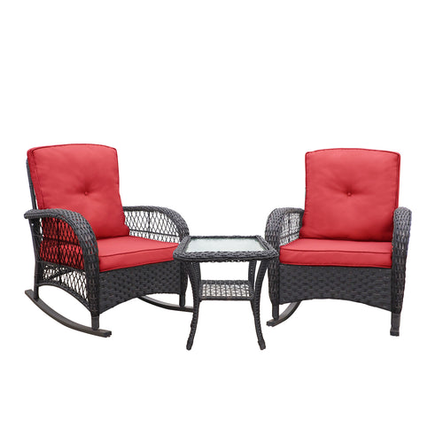3 Pieces Conversation Set, Outdoor Wicker Rocker Patio Bistro Set, Rocking