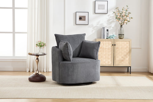 Accent Chair Swivel Round Barrel Corduroy Gray 350 LB 34x32x35 In