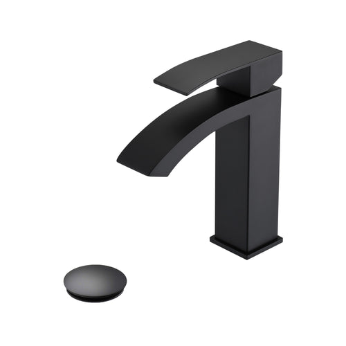 Waterfall Spout Bathroom Sink Faucet Single Handle Pop-Up Drain