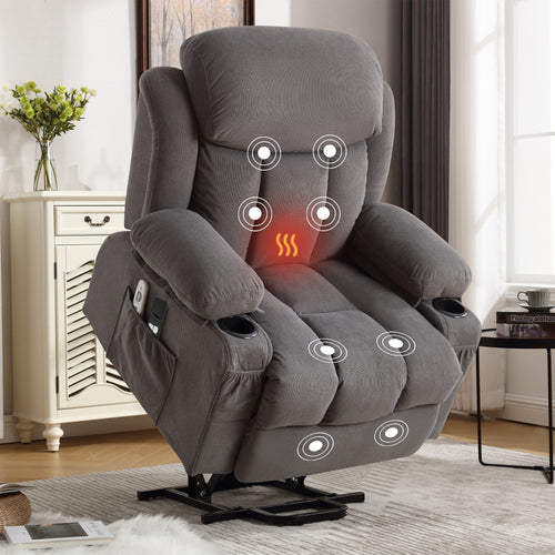 Power Lift Recliner Chair with Heat Massage USB Port Grey