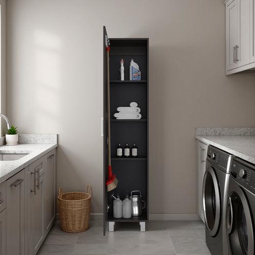 Tall Freestanding Storage Cabinet Single Door 4 Shelves