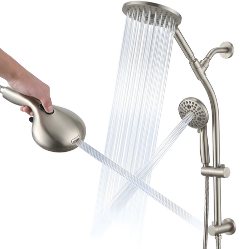 Dual Shower Head Set 26" Adjustable Slide Bar 10 Spray Settings
