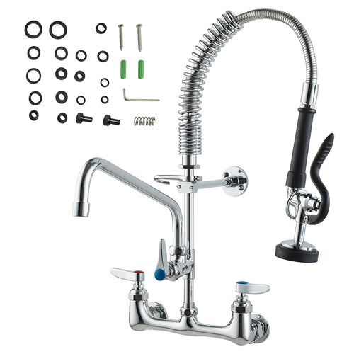 Commercial Wall Mount Kitchen Faucet Pre-Rinse Sprayer Brass
