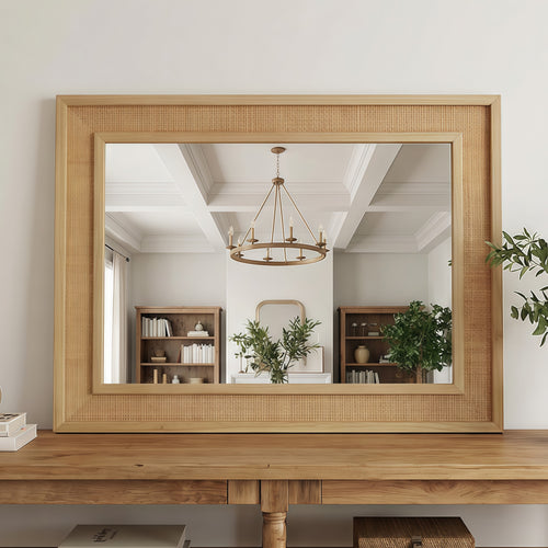 20"x30" Natural Wood Rattan Frame Rectangle Mirror