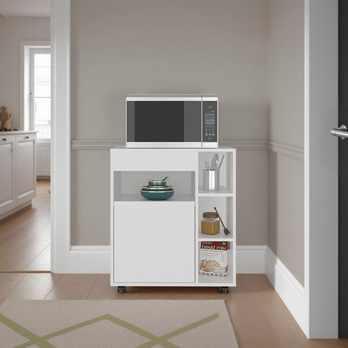 White Microwave Cart Cabinet with Open Shelves