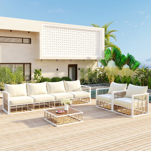 7-Piece Metal Patio Sectional Sofa Set with Cushions