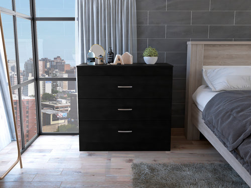 Black Three Drawer Dresser with Metal Hardware