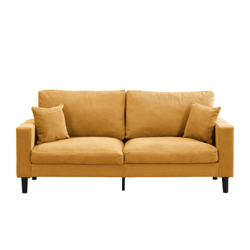 Modern Upholstered 3-Seater Sofa Orange Corduroy Wooden Frame