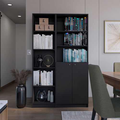 2 Piece Bookcase Set 42" Wide 8 Shelves Double Door Black