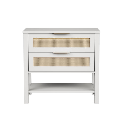 Rattan Nightstand 2 Drawer Boho Bedside Table Shelf