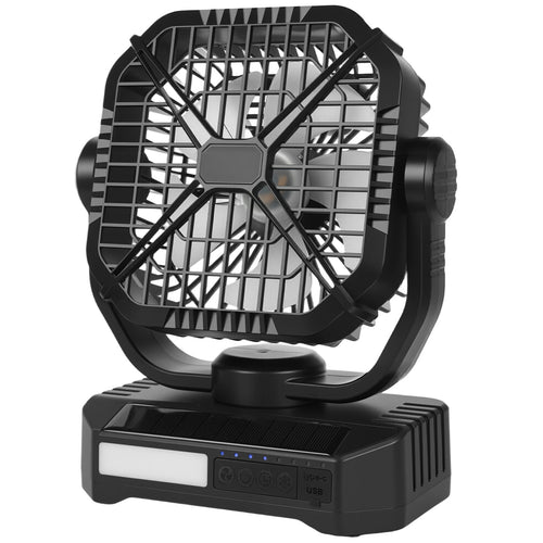 10400mAh Solar Fan Camping Fan with Solar Panel LED Lantern 7W 8 Inch