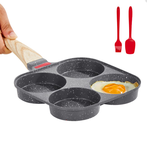 4-Cup Nonstick Egg Frying Pan with Lid, Oil Brush, Scraper