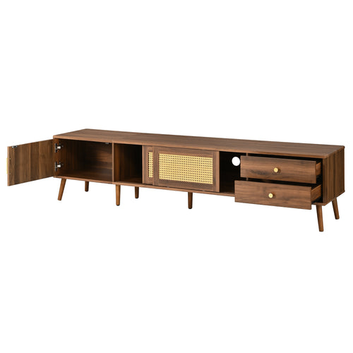 Solid Wood TV Stand for TVs up to 85" with Storage Natural 77"