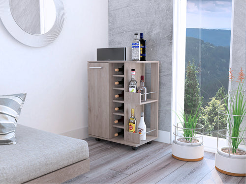 Light Gray Bar Cart with Wine Rack and Door Cabinet