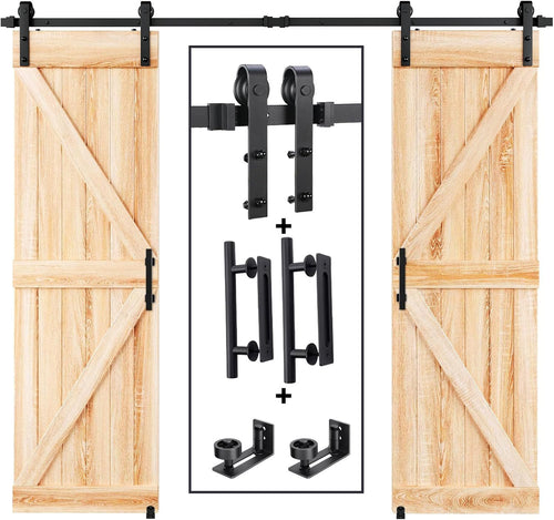 8ft Double Sliding Barn Door Track Hardware Kit with Handle