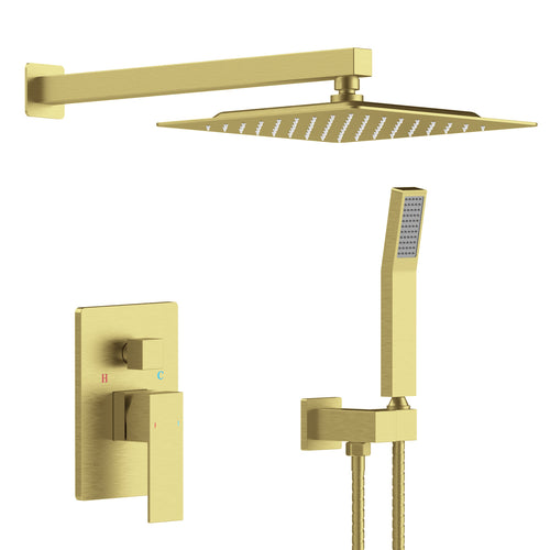 Brushed Gold Rainfall Shower System 10" Head Handheld Combo