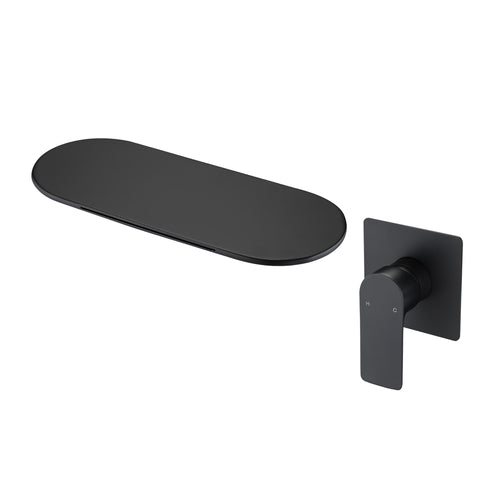 Matte Black Wall Mount Bathtub Faucet Single Handle Waterfall