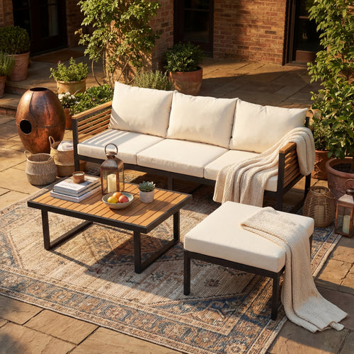 3 Piece Outdoor Patio Set Acacia Wood Steel