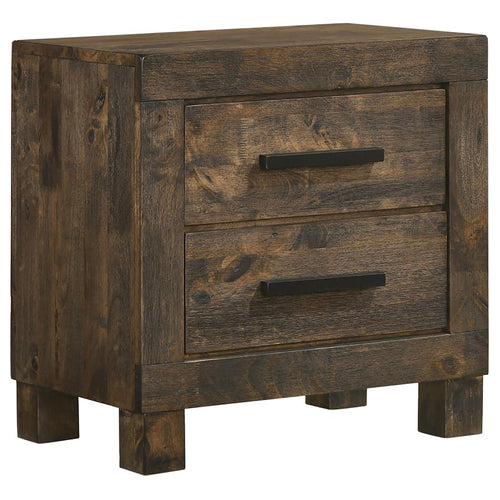 Rustic Golden Brown 2-Drawer Nightstand with Wire-Brushed Finish