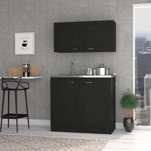 Zurich Black Cabinet with Two Shelves