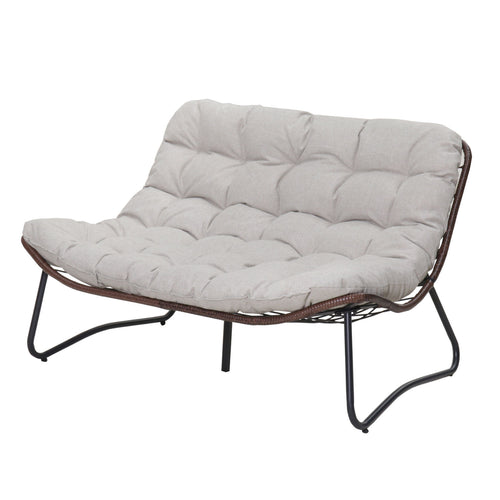 Outdoor Wicker Loveseat with Cushion and Steel Frame