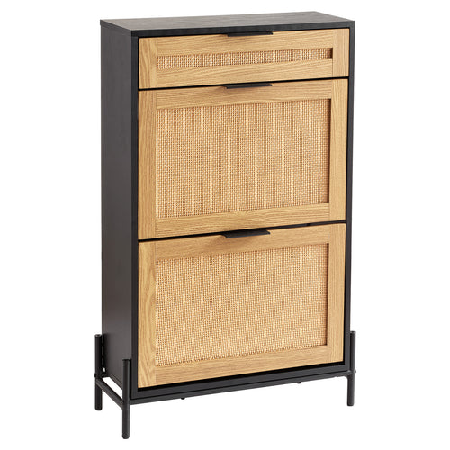 Narrow Rattan Shoe Cabinet with 2 Flip Drawers & 1 Slide