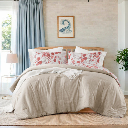 Comforter Set 3-Piece - Reversible Floral Seersucker, Pink, Full/Queen
