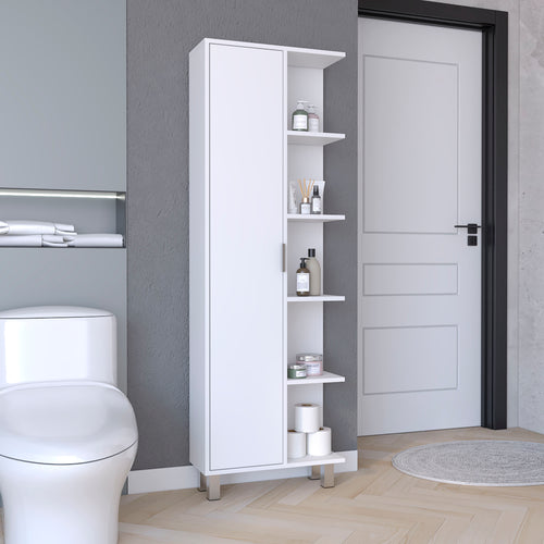 Crovie Linen 63" Bathroom Cabinet with Four Open Shelves