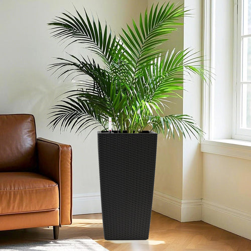 2-Pack 22" Square Rattan Planter with Auto Watering System