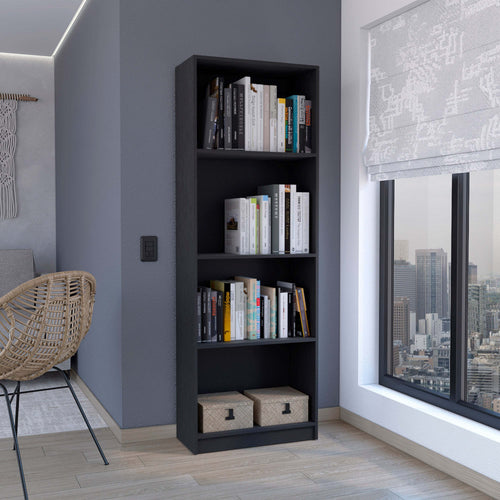 4-Shelf Modern Black Bookcase Display Unit