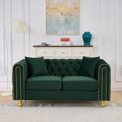 2-Seat Velvet Loveseat Tufted Green 63"