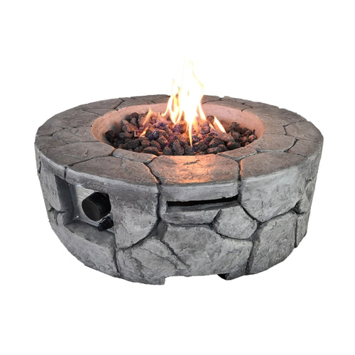 Stone Gray Concrete Outdoor Fire Pit Adjustable Flame Stainless Steel