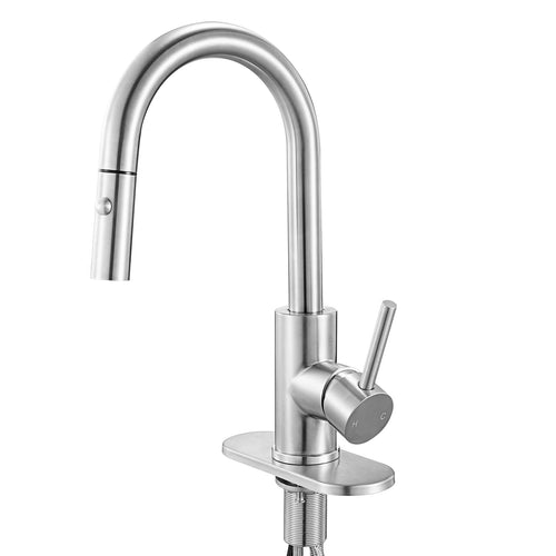 Brushed Nickel Single Handle Kitchen Faucet Pull Down Sprayer