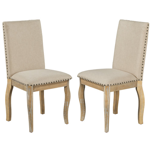 Set of 2 Wood Dining Chairs with Nailhead Trim, Natural Finish
