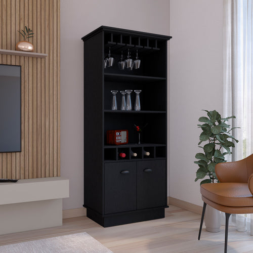 Bar Cabinet 70"H with Wine Rack, Upper Glass Cabinet