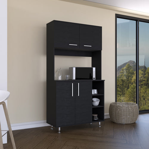 Black Pantry Cabinet Double Door Four Legs Three Shelves