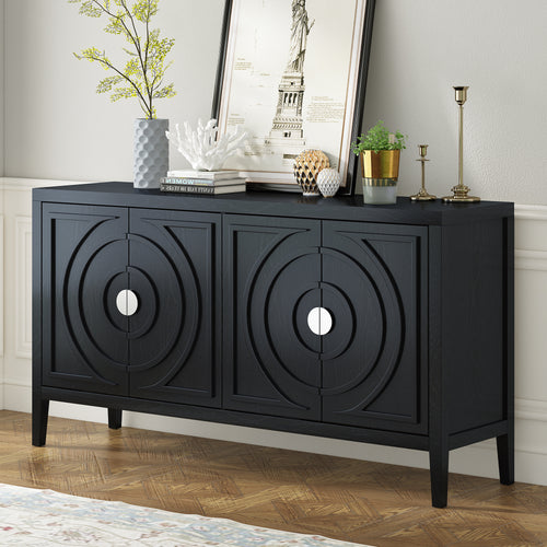 Retro Black Sideboard Cabinet Circular Groove Door Design