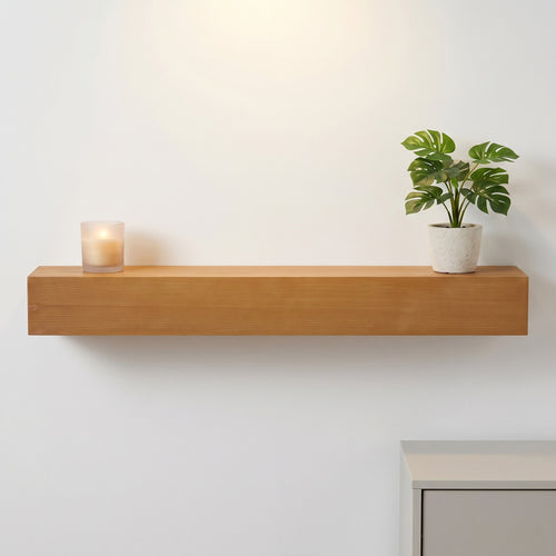 60" Fireplace Mantel Floating Shelf Fir Wood Light Brown