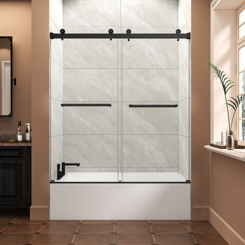 55"-60" W x 60" H Matte Black Frameless Sliding Shower Door