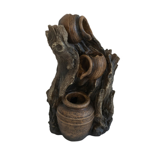 3 Tier Decorative Water Fountain with Pot Design, Brown