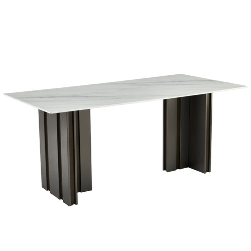 Modern Rectangular Dining Table Tempered Glass Marble 69
