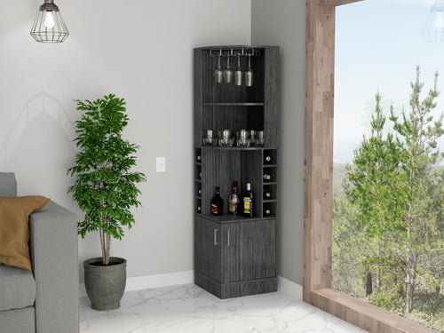 Syrah Corner Bar Cabinet, Eight Bottle Cubbies, Double Door
