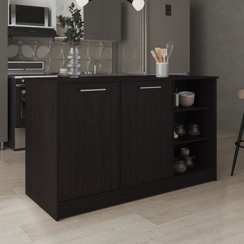 Ginger Kitchen Island 3 Shelves 2 Cabinets White Black