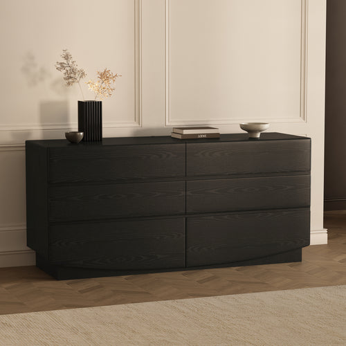 Dresser Minimalist 6-Drawer Black MDF Handleless 72x20x33.1 In