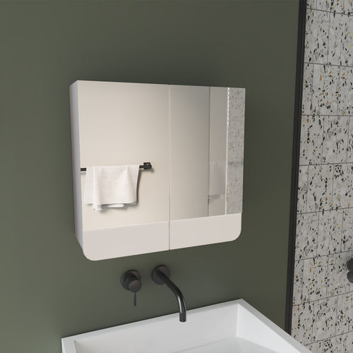 White Mirror Medicine Cabinet with Interior Shelves